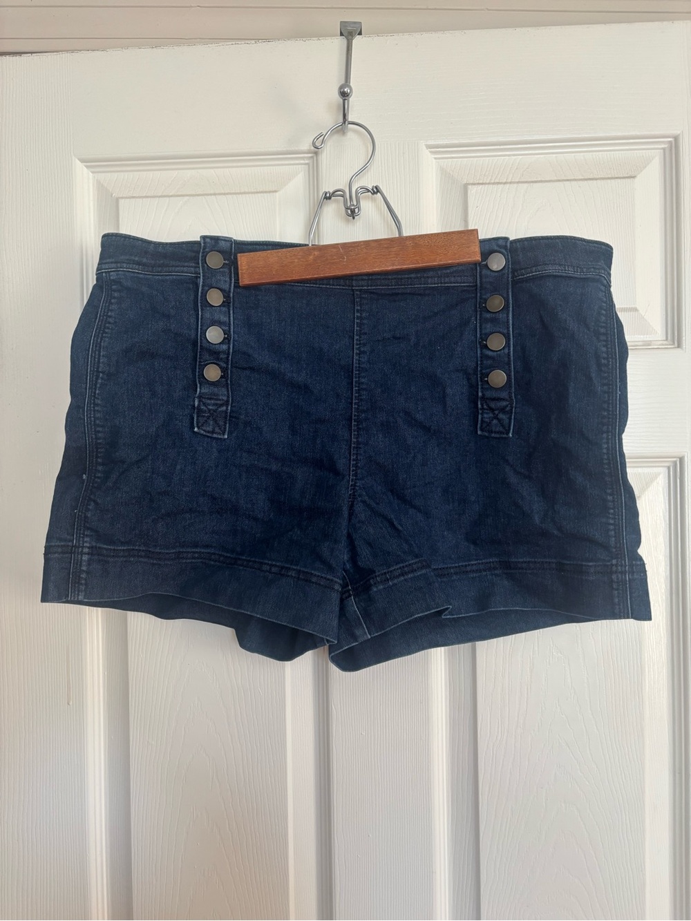 LOFT Dark Blue High-Rise Button Strap Jean Shorts